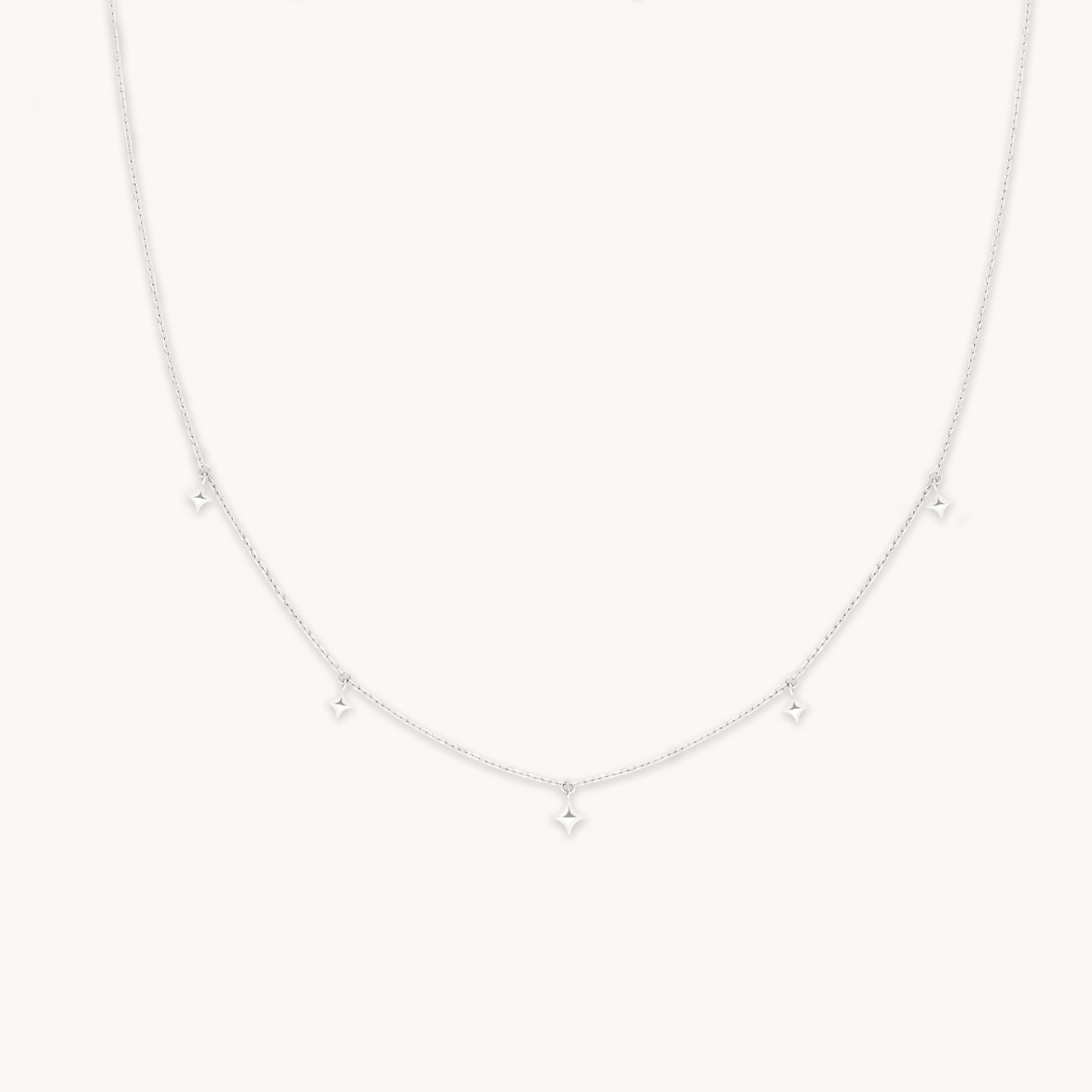 Cosmic Star Charm Necklace in Solid White Gold