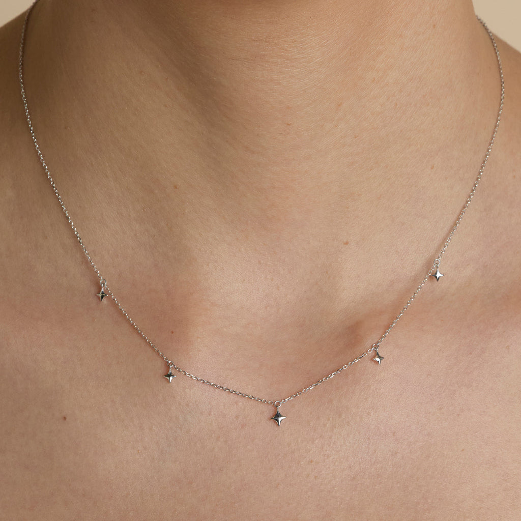 Cosmic Star Charm Necklace in Solid White Gold