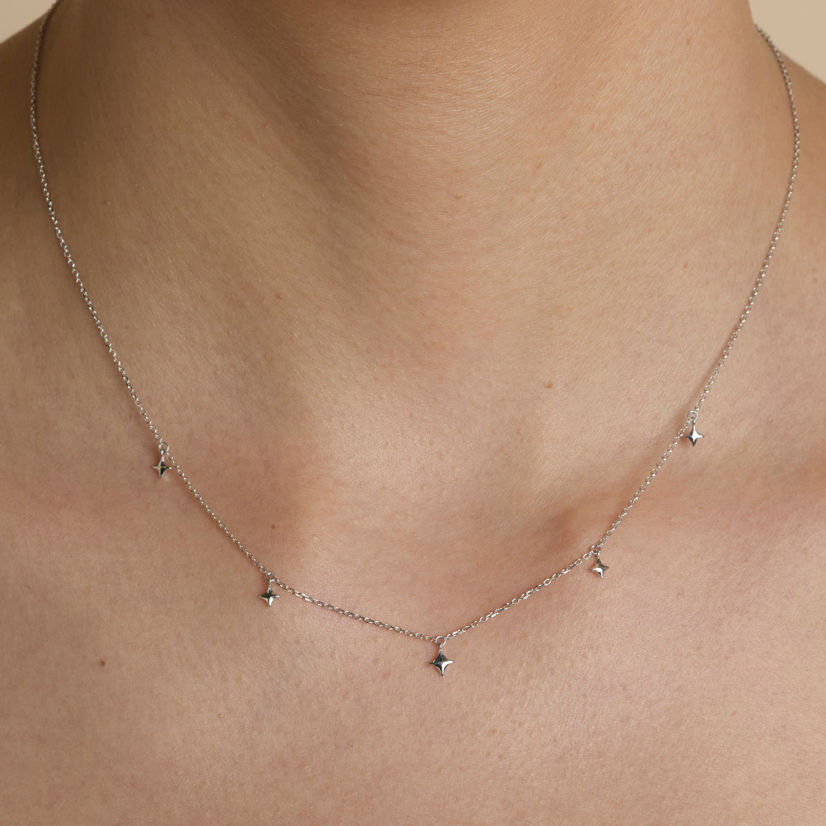 Cosmic Star Charm Necklace in Solid White Gold