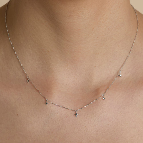 Cosmic Star Charm Necklace in Solid White Gold