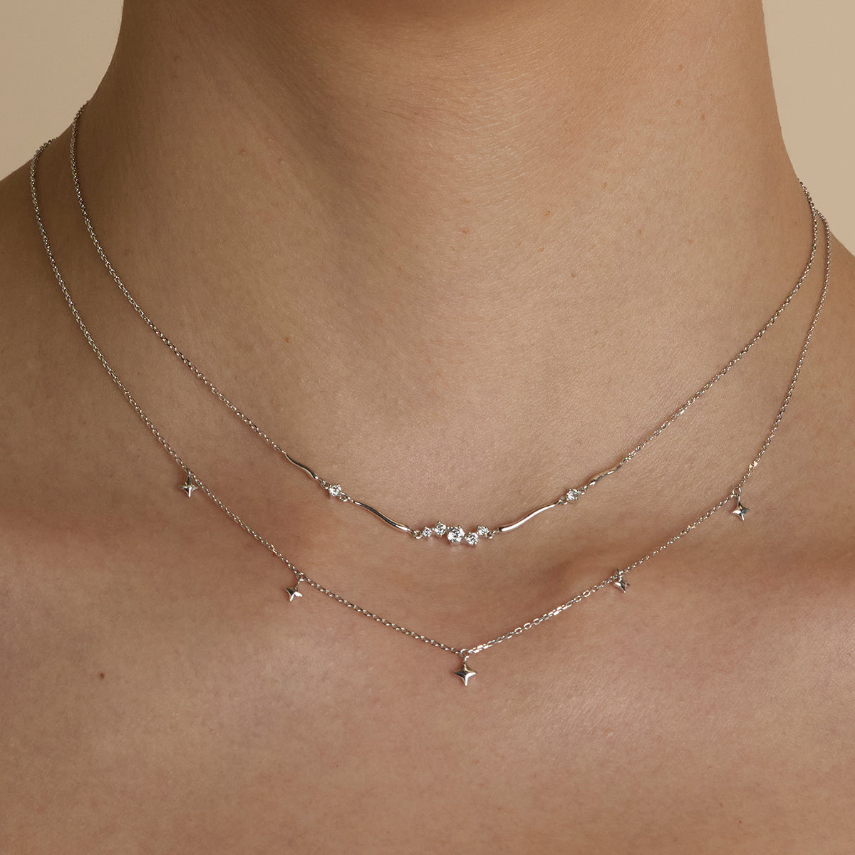 Cosmic Star Charm Necklace in Solid White Gold