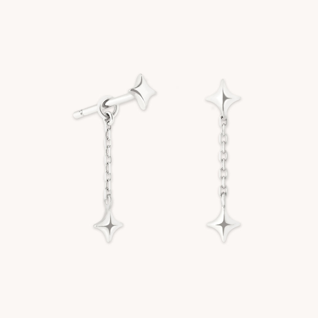 Cosmic Star Chain Studs in Solid White Gold