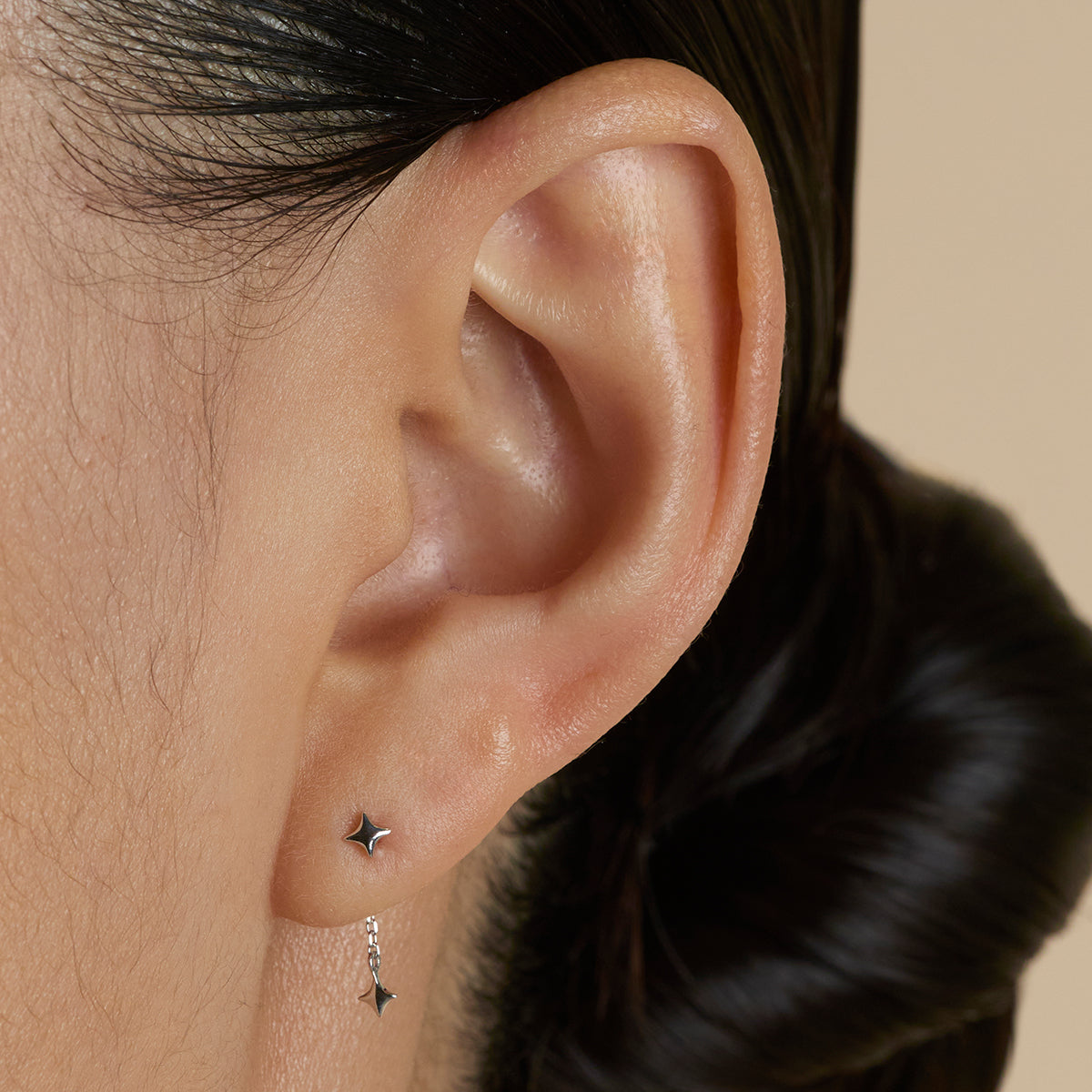 Cosmic Star Chain Studs in Solid White Gold