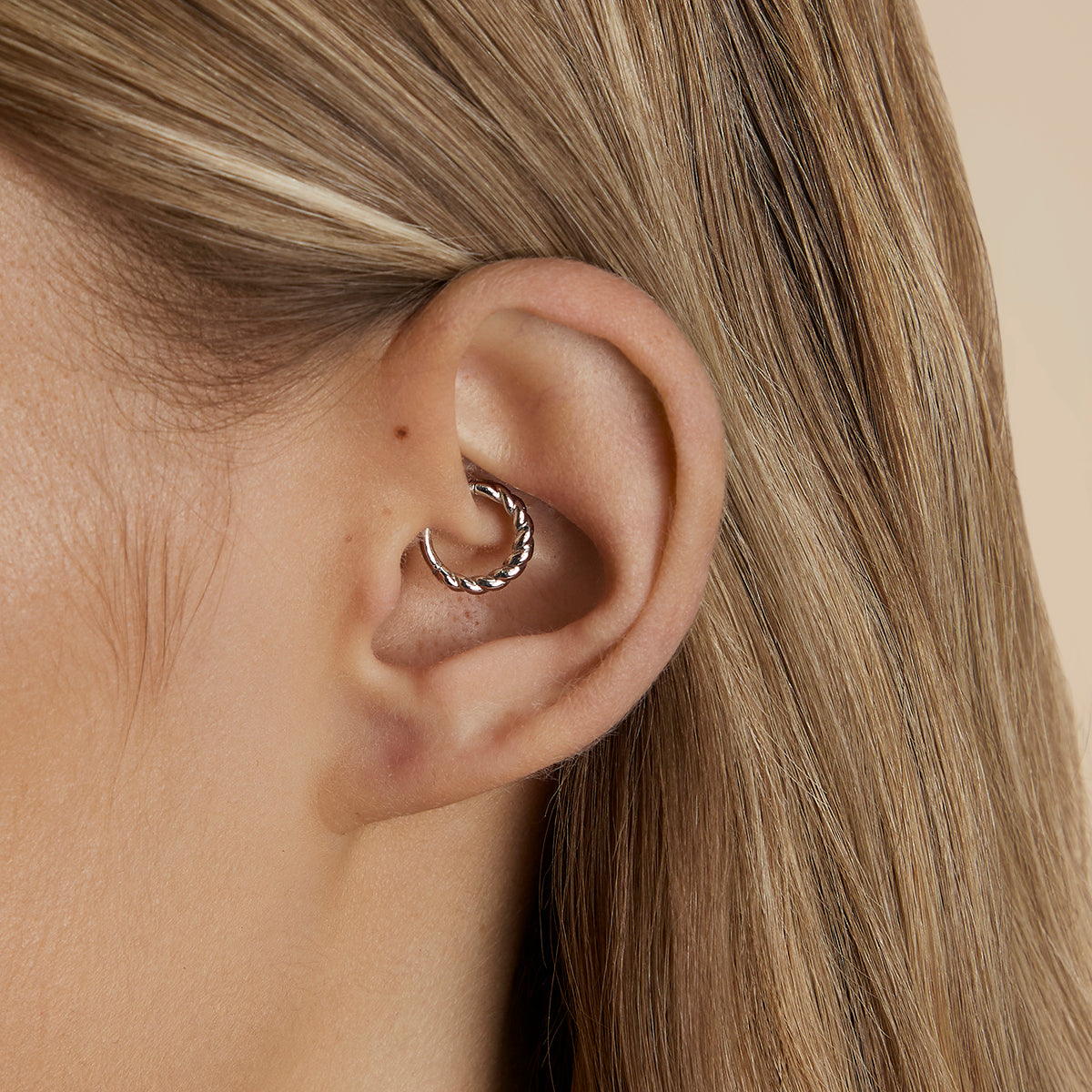 Rope Daith Ring in Solid White Gold