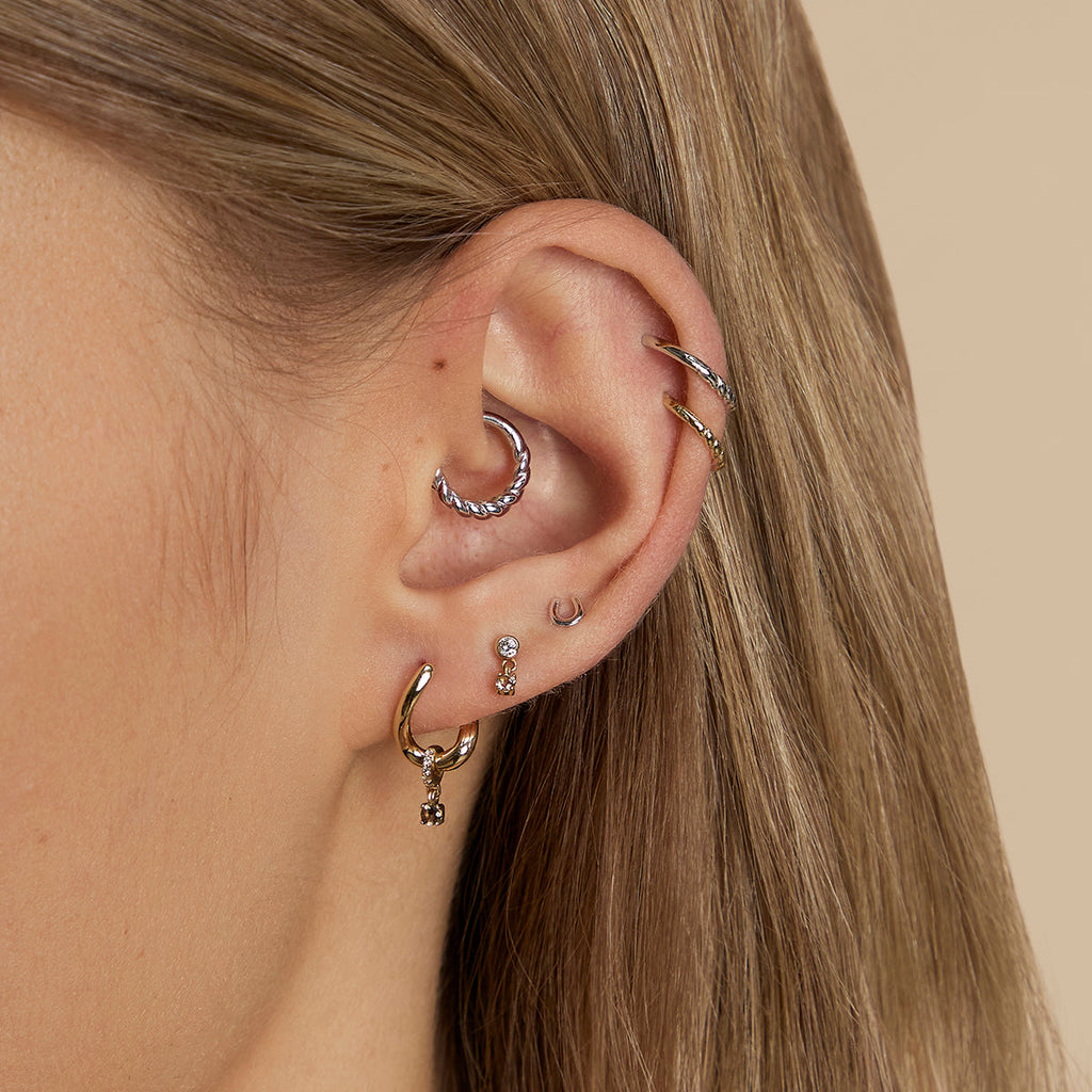 Horseshoe Piercing Stud in Solid White Gold