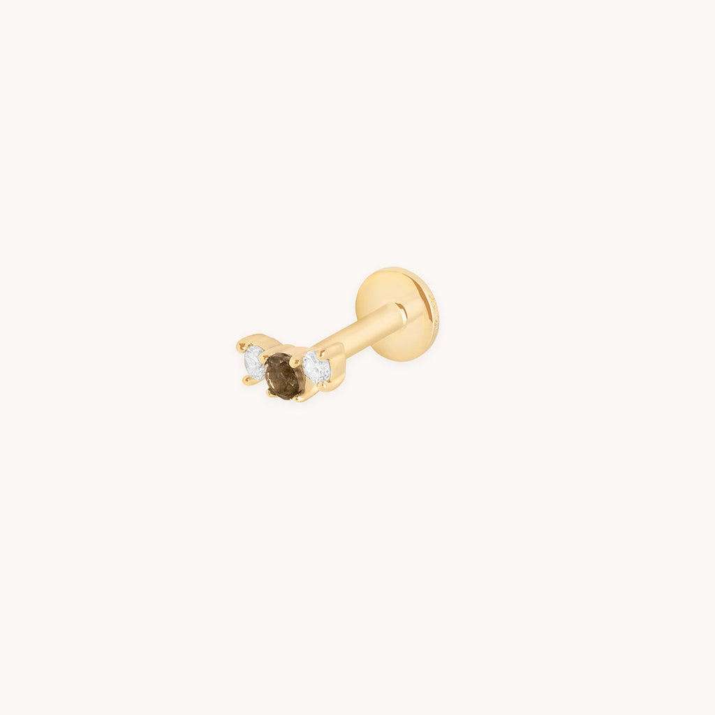 Smokey Quartz Cluster Piercing Stud in Solid Gold