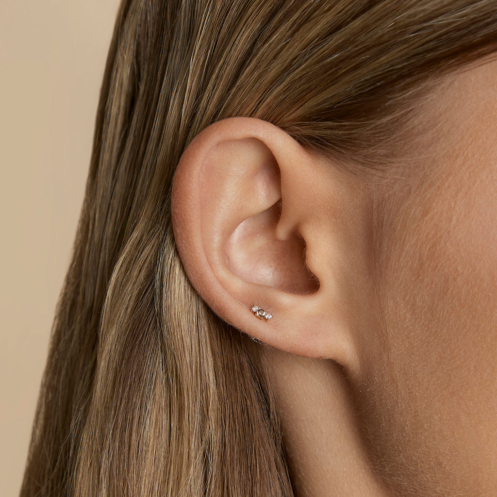 Smokey Quartz Cluster Piercing Stud in Solid White Gold