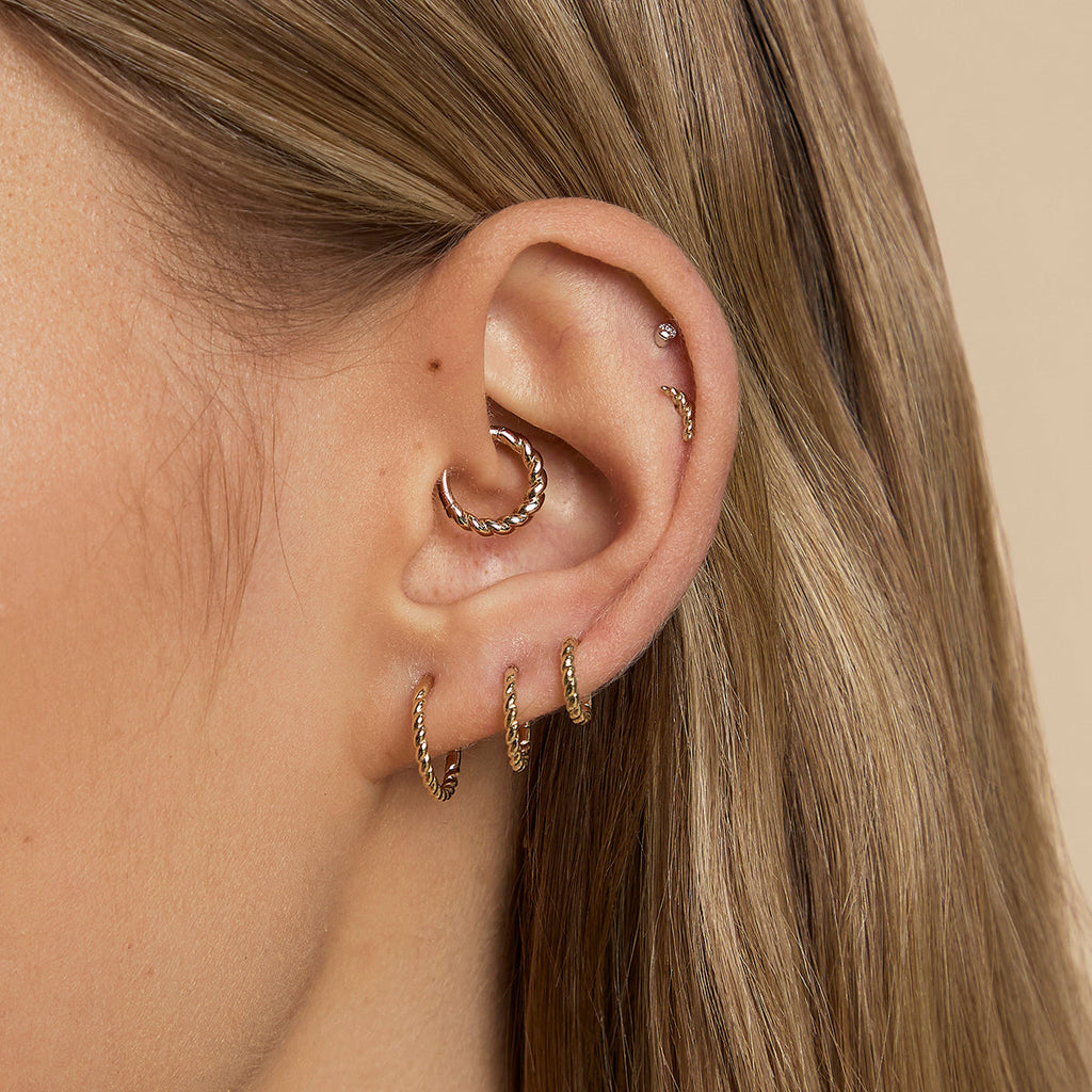 Twisted Rope Curved Piercing Stud in Solid Gold