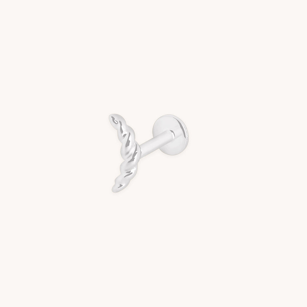 Twisted Rope Curved Piercing Stud in Solid White Gold