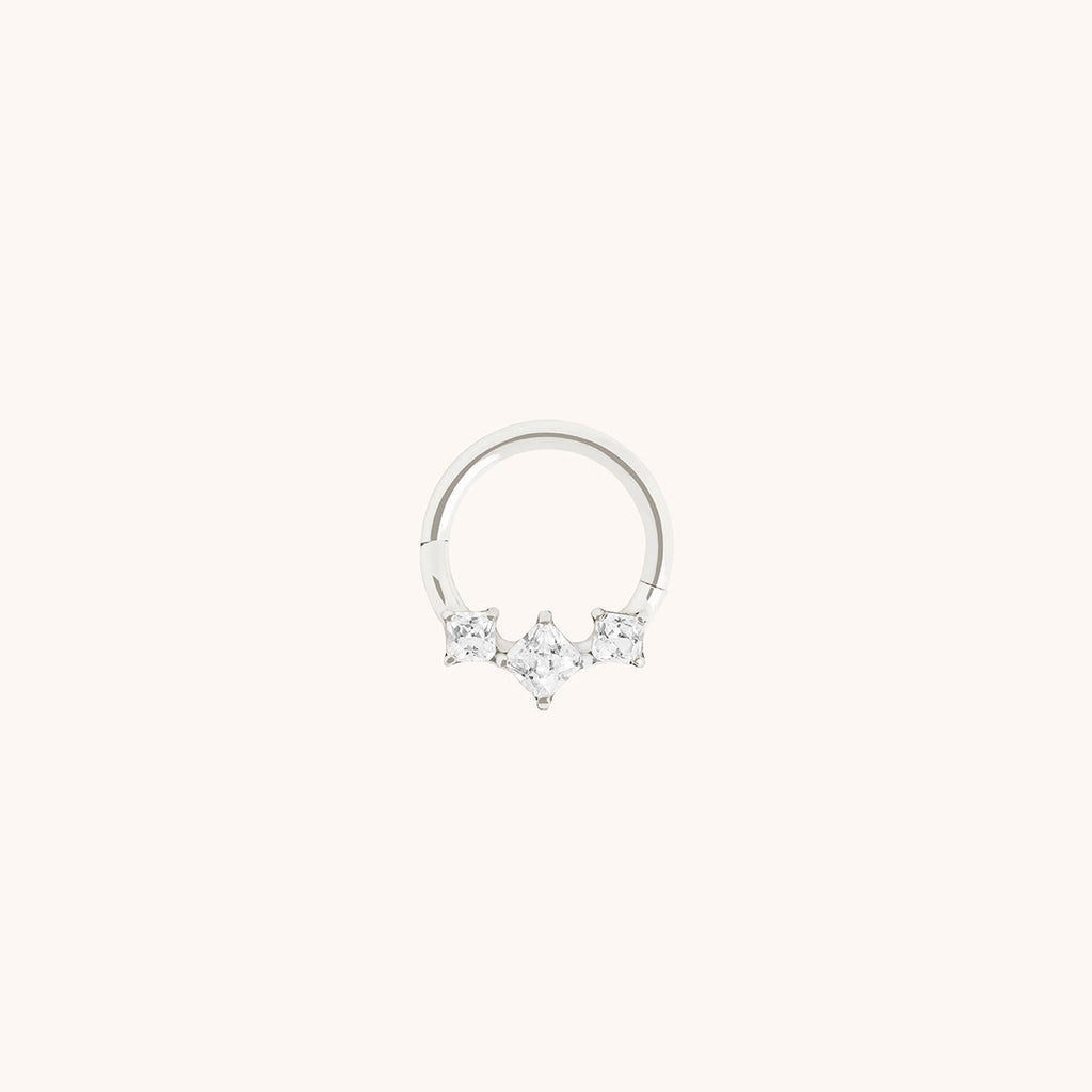 Square Crystal Trio Titanium Daith Hoop in Platinum