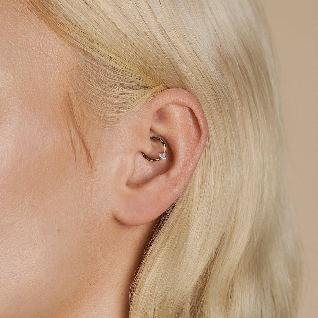 Square Crystal Titanium Daith Hoop in Gold