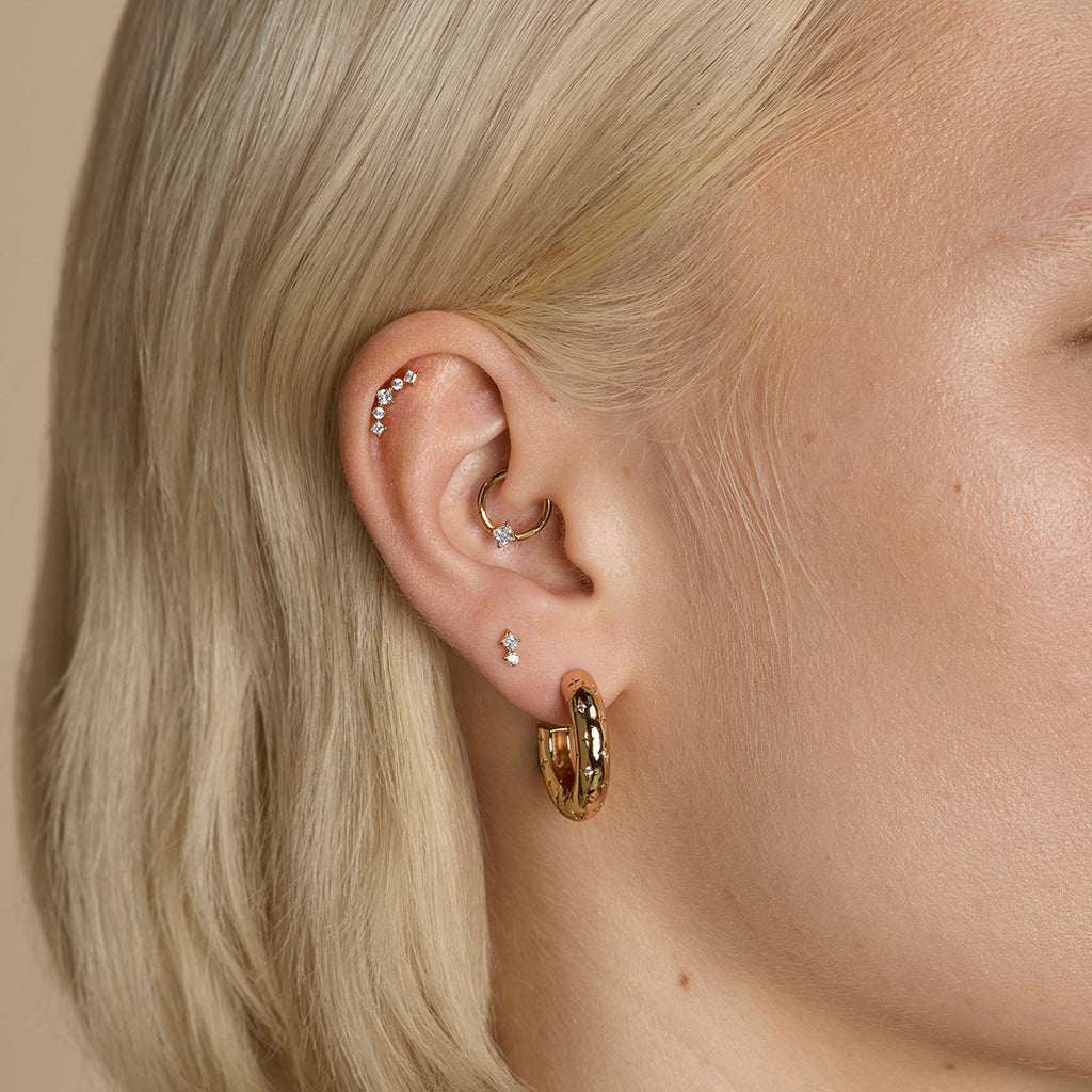 Square Crystal Titanium Daith Hoop in Gold