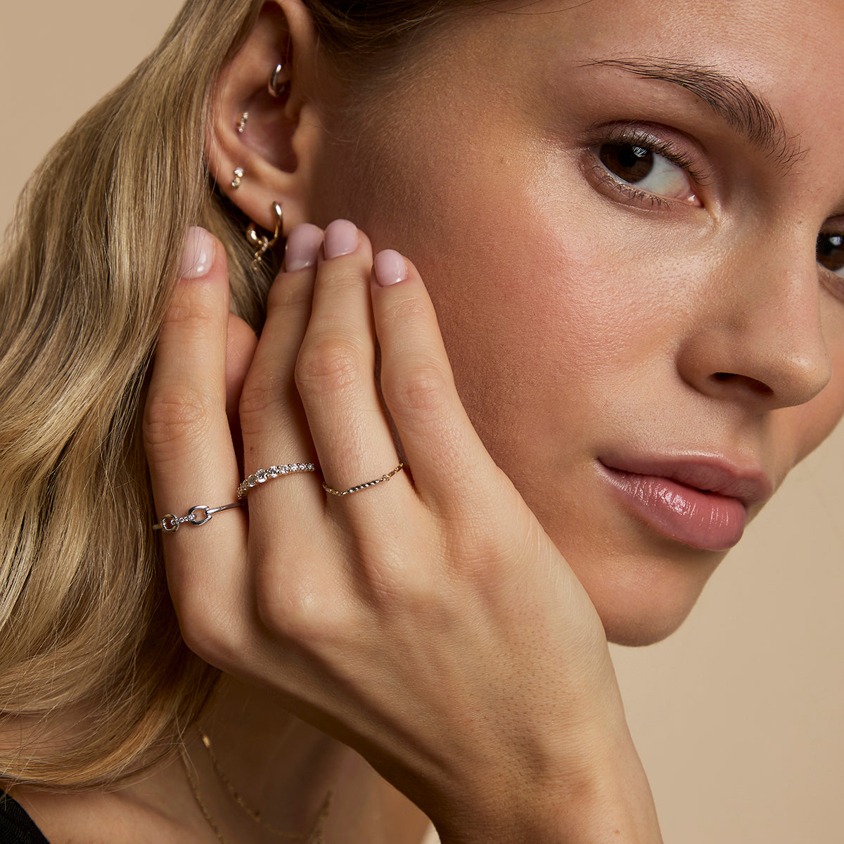 Diamond Hardware Ring in Solid White Gold