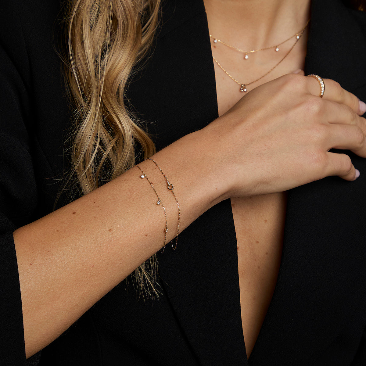 Diamond Hardware Pendant Bracelet in Solid Gold