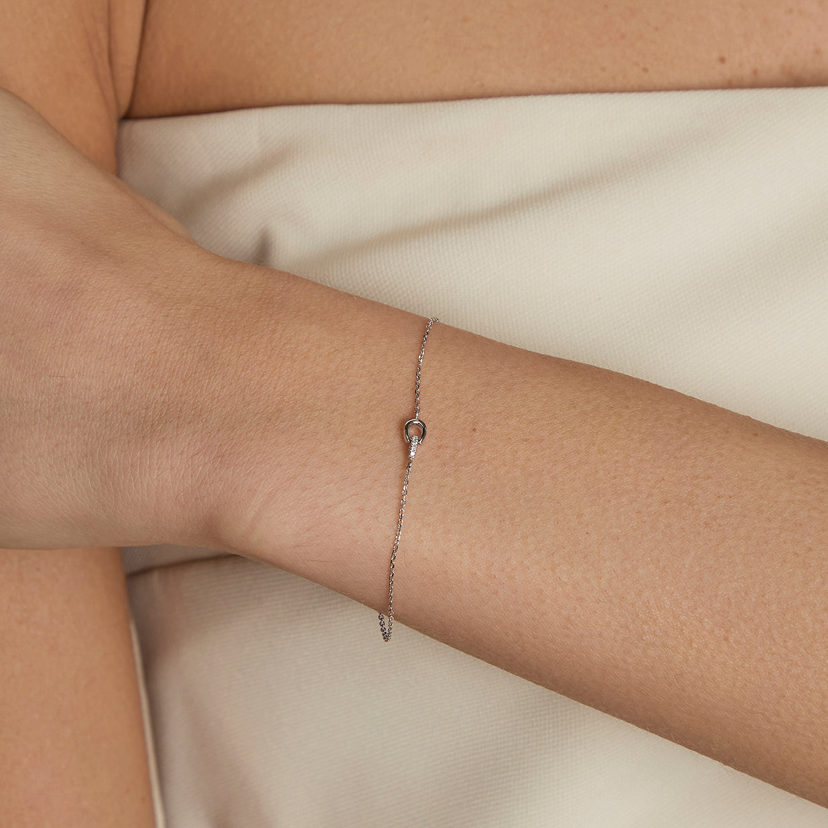 Diamond Hardware Pendant Bracelet in Solid White Gold