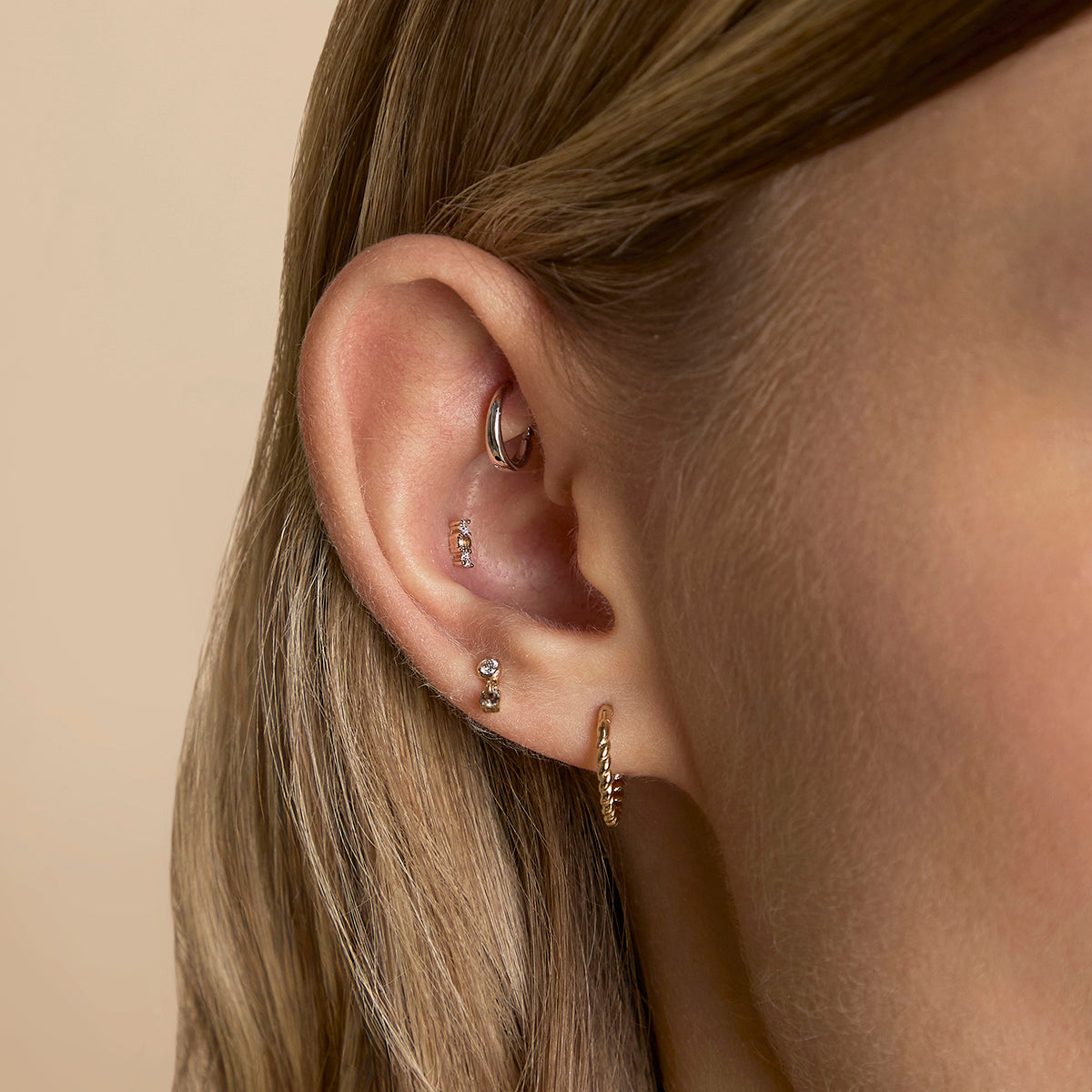 Diamond & Quartz Charm Studs in Solid Gold