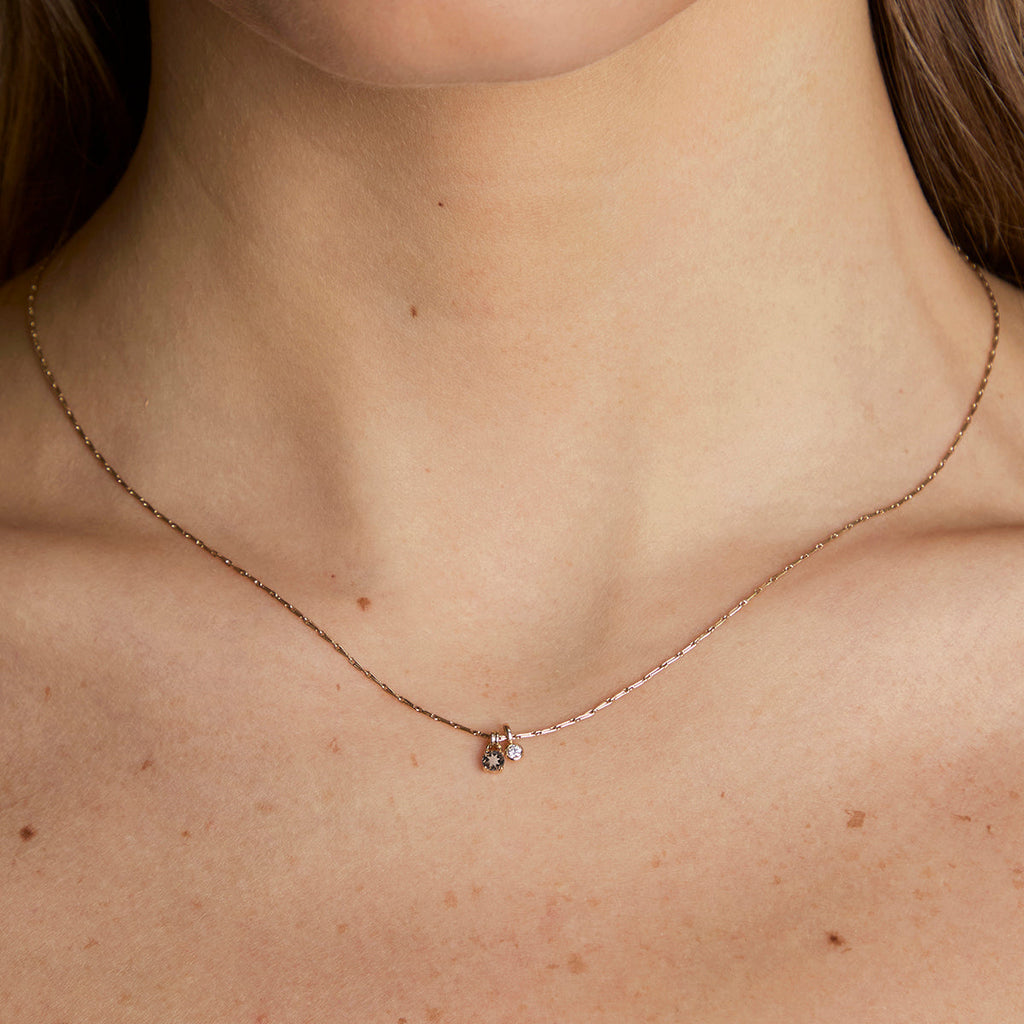 Diamond & Quartz Pendant Necklace in Solid Gold