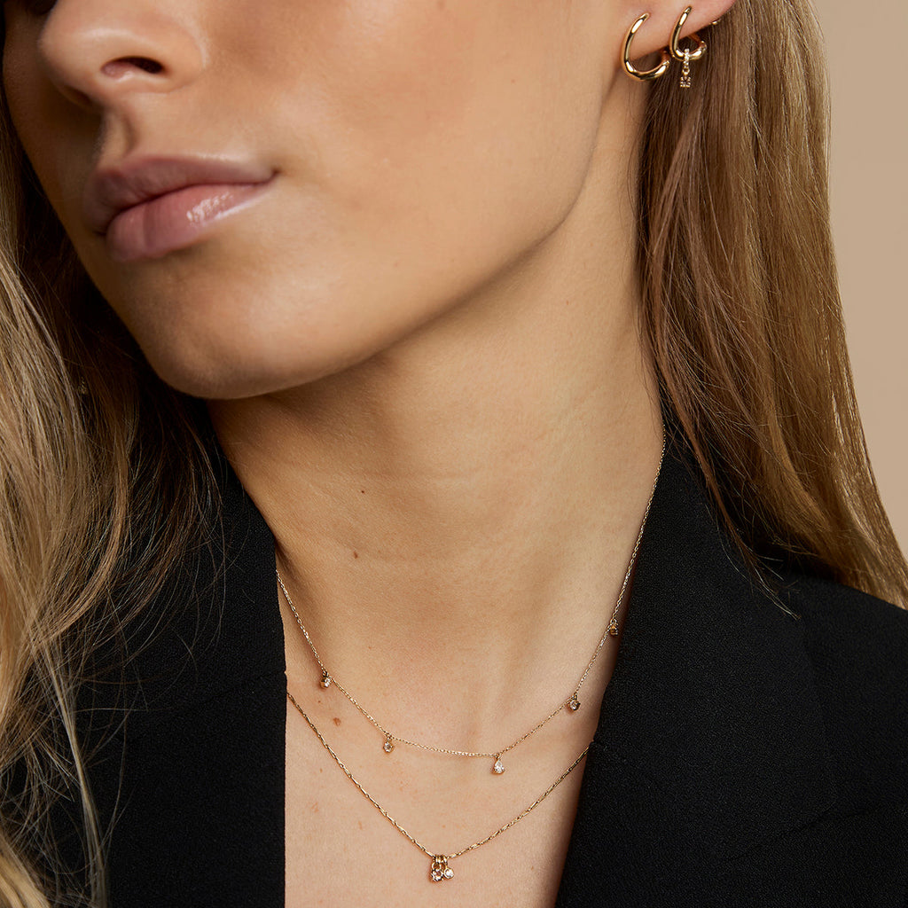 Diamond & Quartz Pendant Necklace in Solid Gold