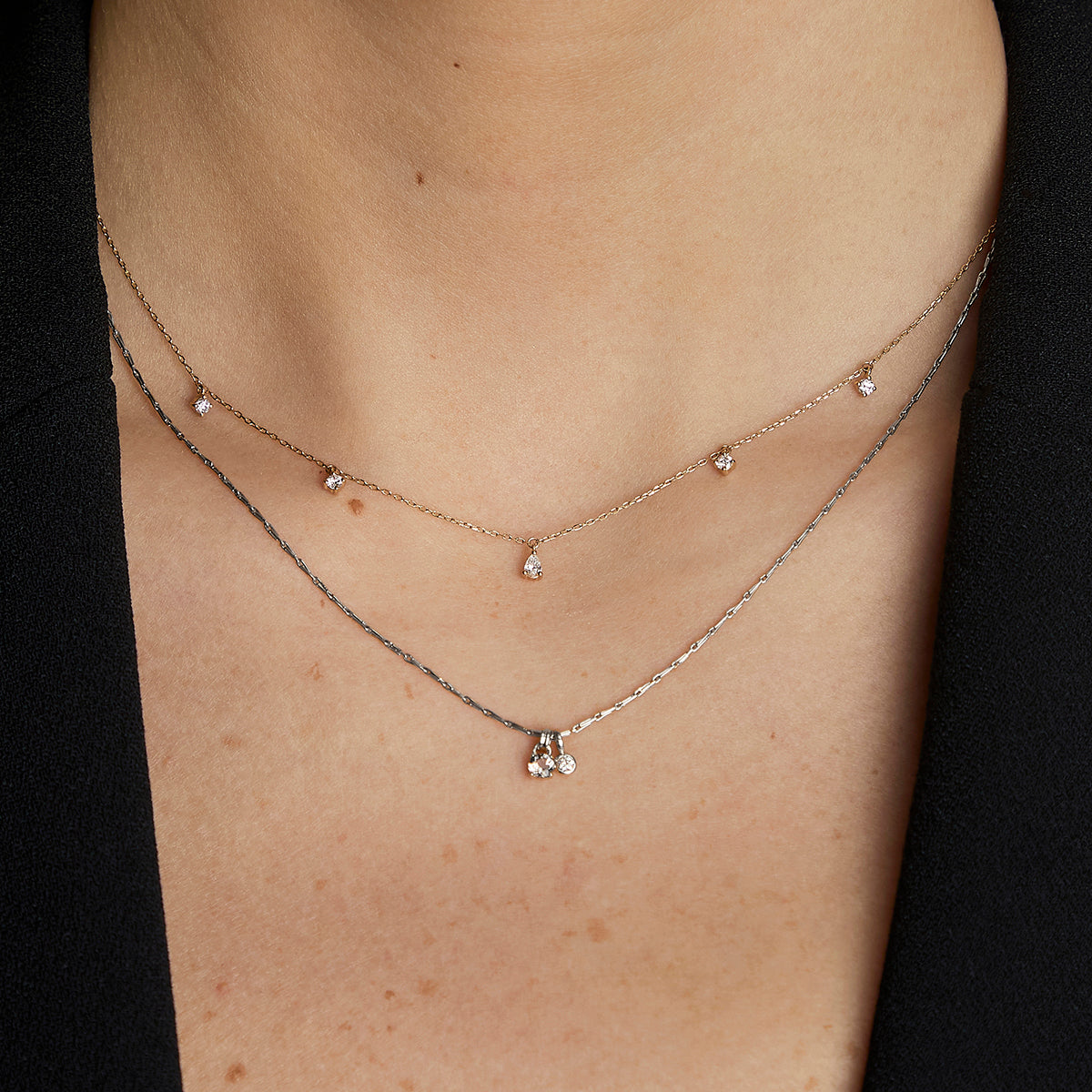 Diamond & Quartz Pendant Necklace in Solid White Gold