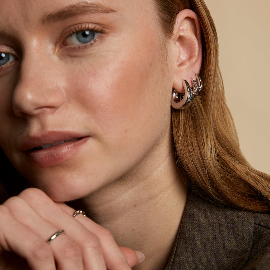 Saddle Small Hoops in Silver