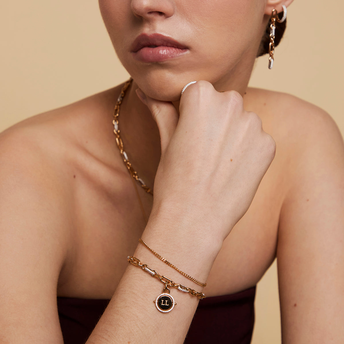 Pavé Chain Link Bracelet in Gold
