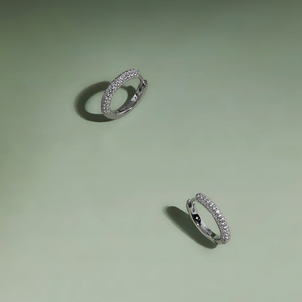 Pavé Essential Small Hoops in Silver