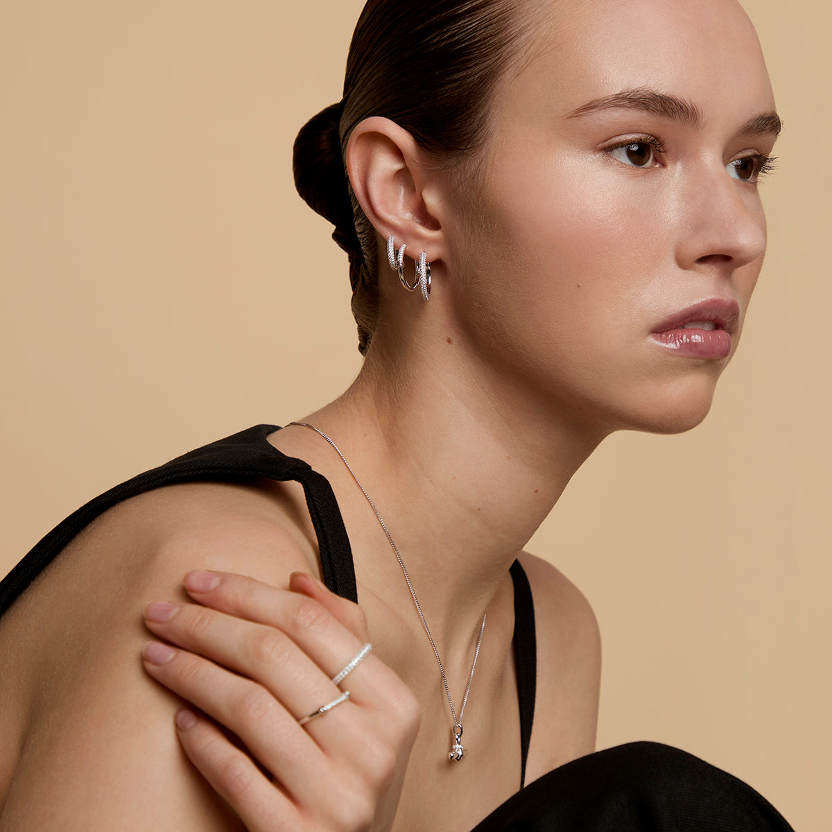 Pavé Essential Small Hoops in Silver