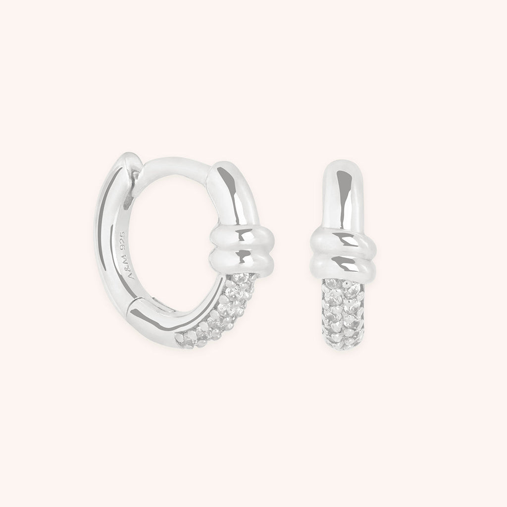 Pavé Knot Huggies in Silver