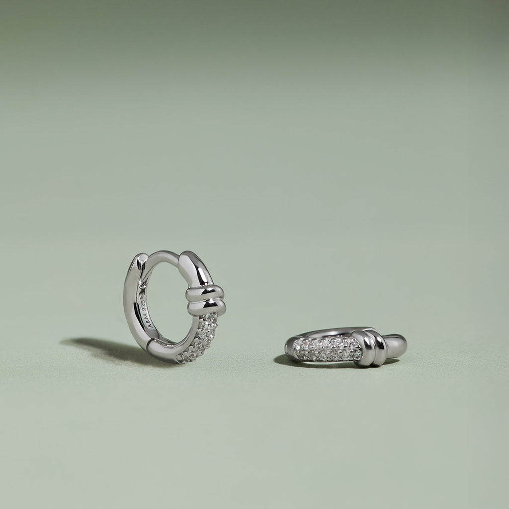 Pavé Knot Huggies in Silver