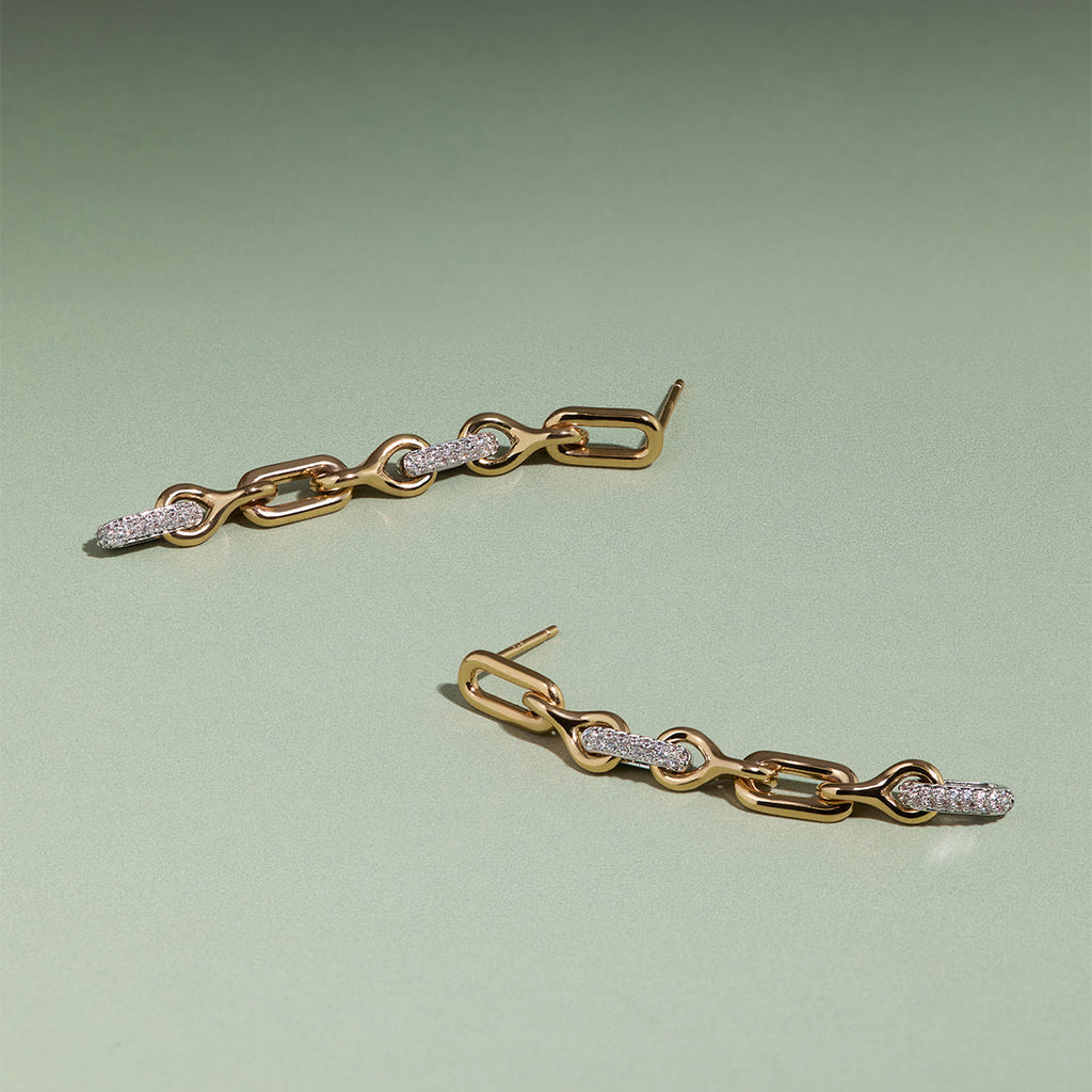 Pavé Chain Link Drop Studs in Gold