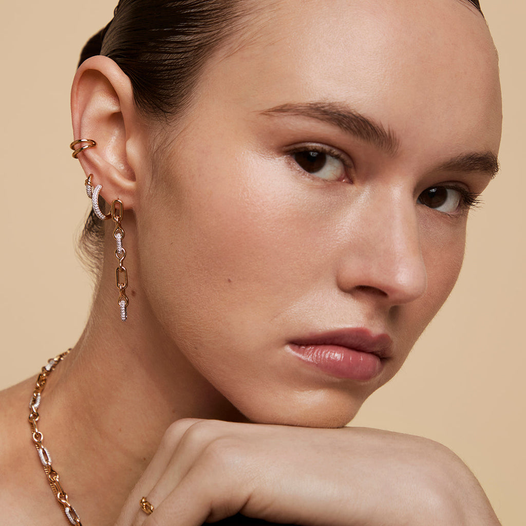 Pavé Chain Link Drop Studs in Gold