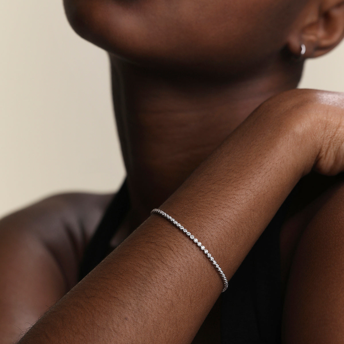 Lab Diamond Tennis Chain Bracelet in Solid White Gold