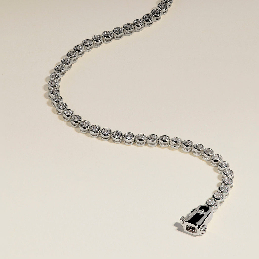 Lab Diamond Tennis Chain Bracelet in Solid White Gold
