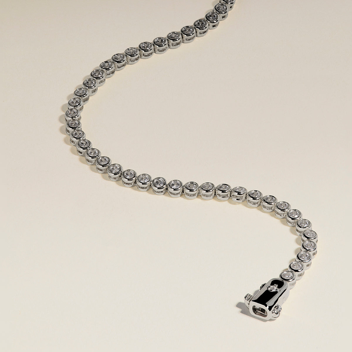 Lab Diamond Tennis Chain Bracelet in Solid White Gold