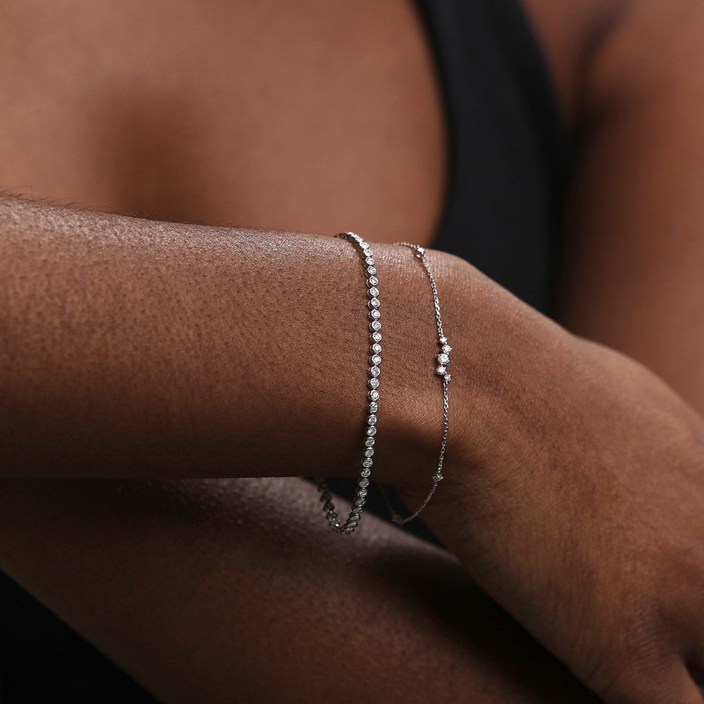 Lab Diamond Tennis Chain Bracelet in Solid White Gold