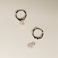 Scalloped Pearl Charm Huggies in Solid White Gold