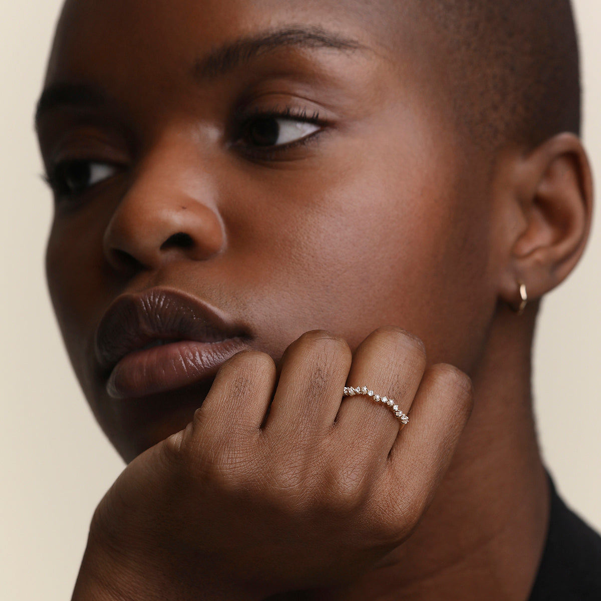 Diamond & Pearl Scalloped Ring in Solid Gold