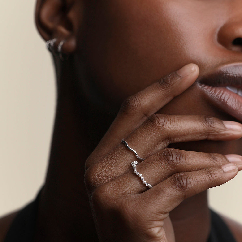 Scalloped Band Ring in Solid White Gold