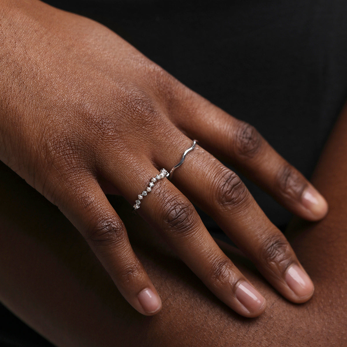 Scalloped Band Ring in Solid White Gold