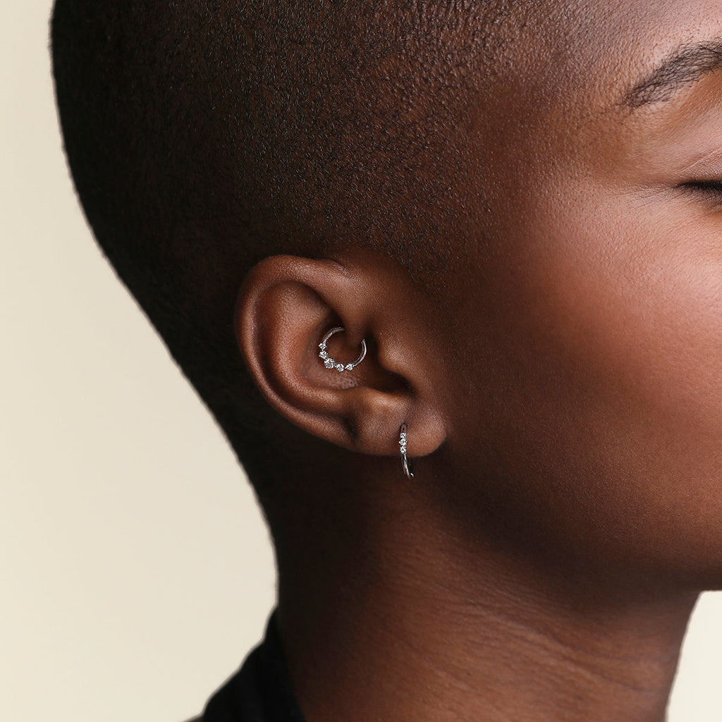 Diamond Daith Hoop in Solid White Gold