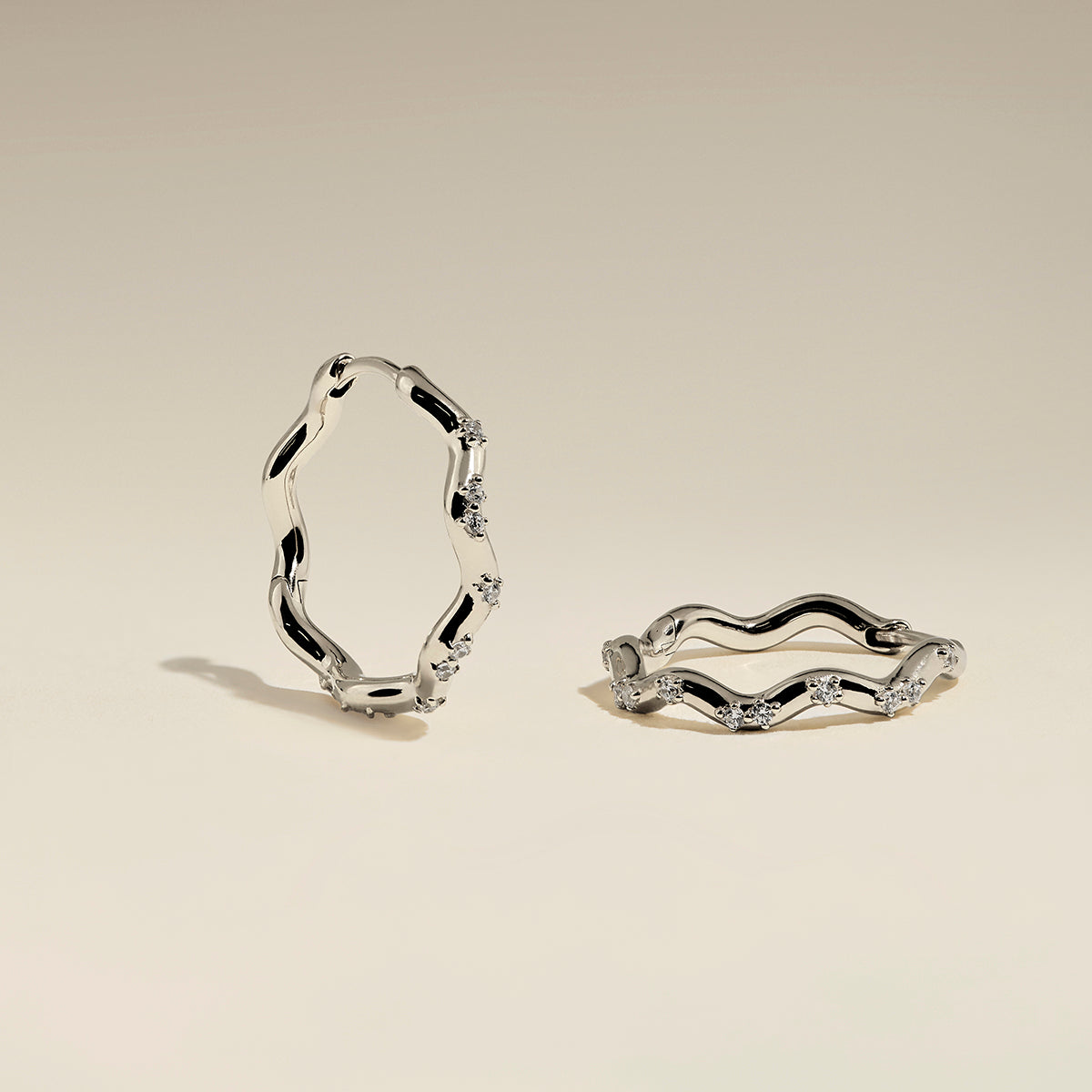 Scalloped Crystal Medium Hoops in Silver