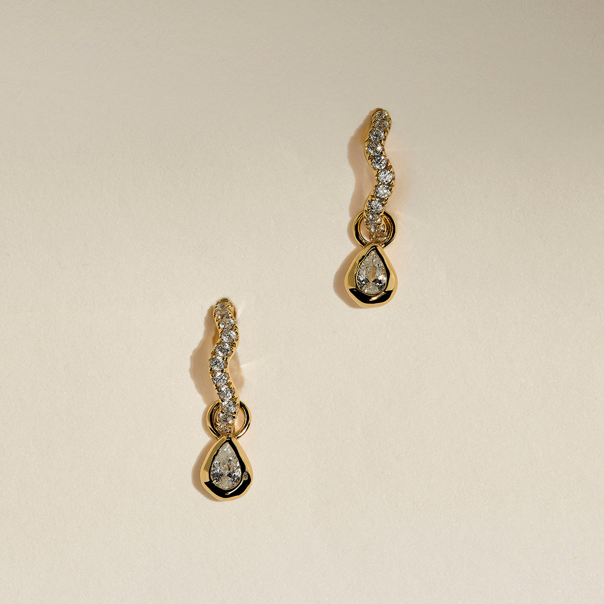 Scalloped Crystal Charm Huggies in Gold