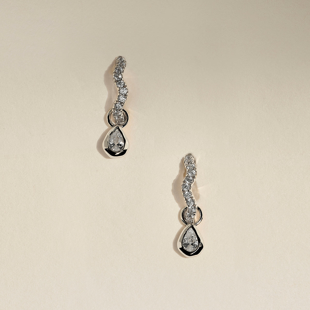 Scalloped Crystal Charm Huggies in Silver