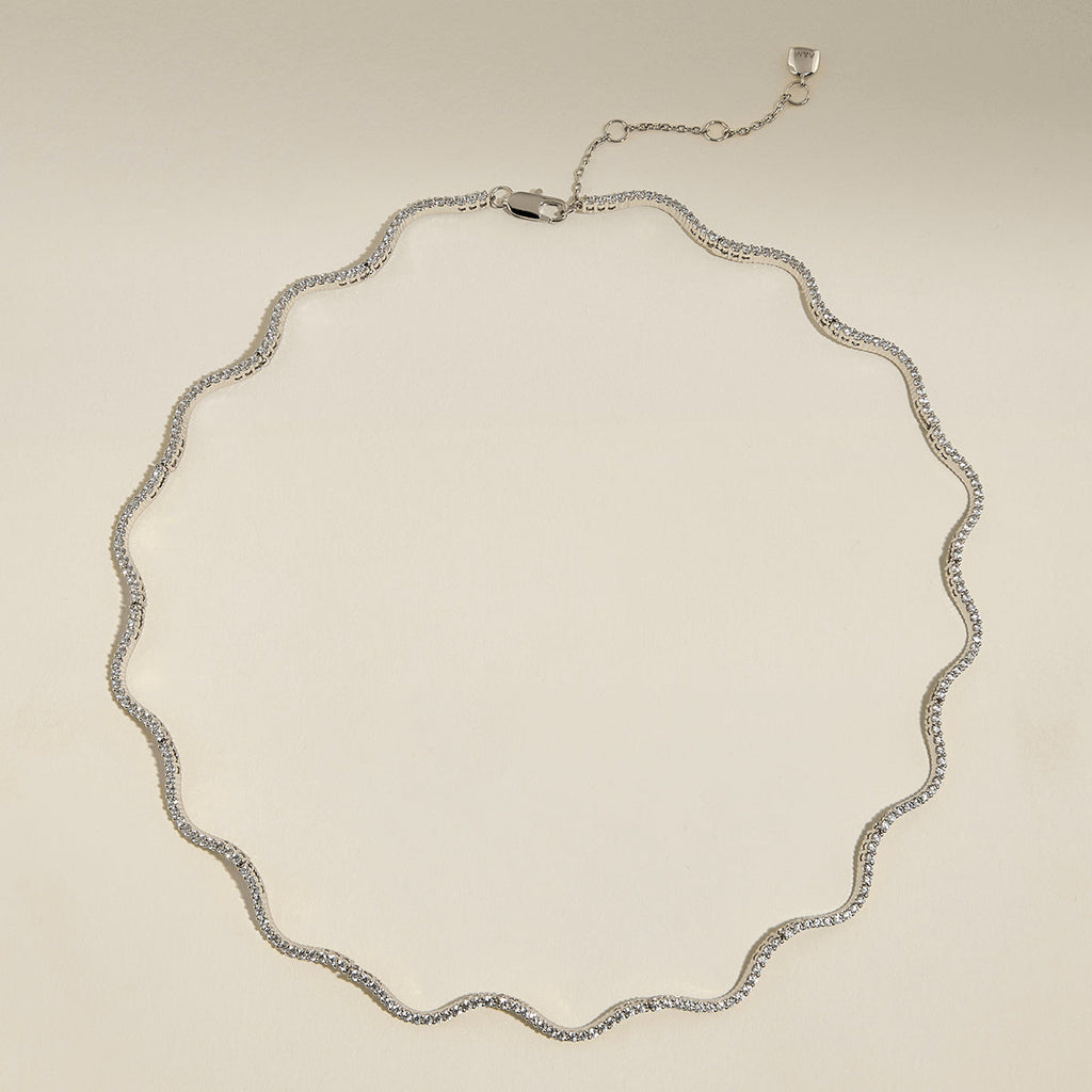 Scalloped Tennis Chain Necklace in Silver