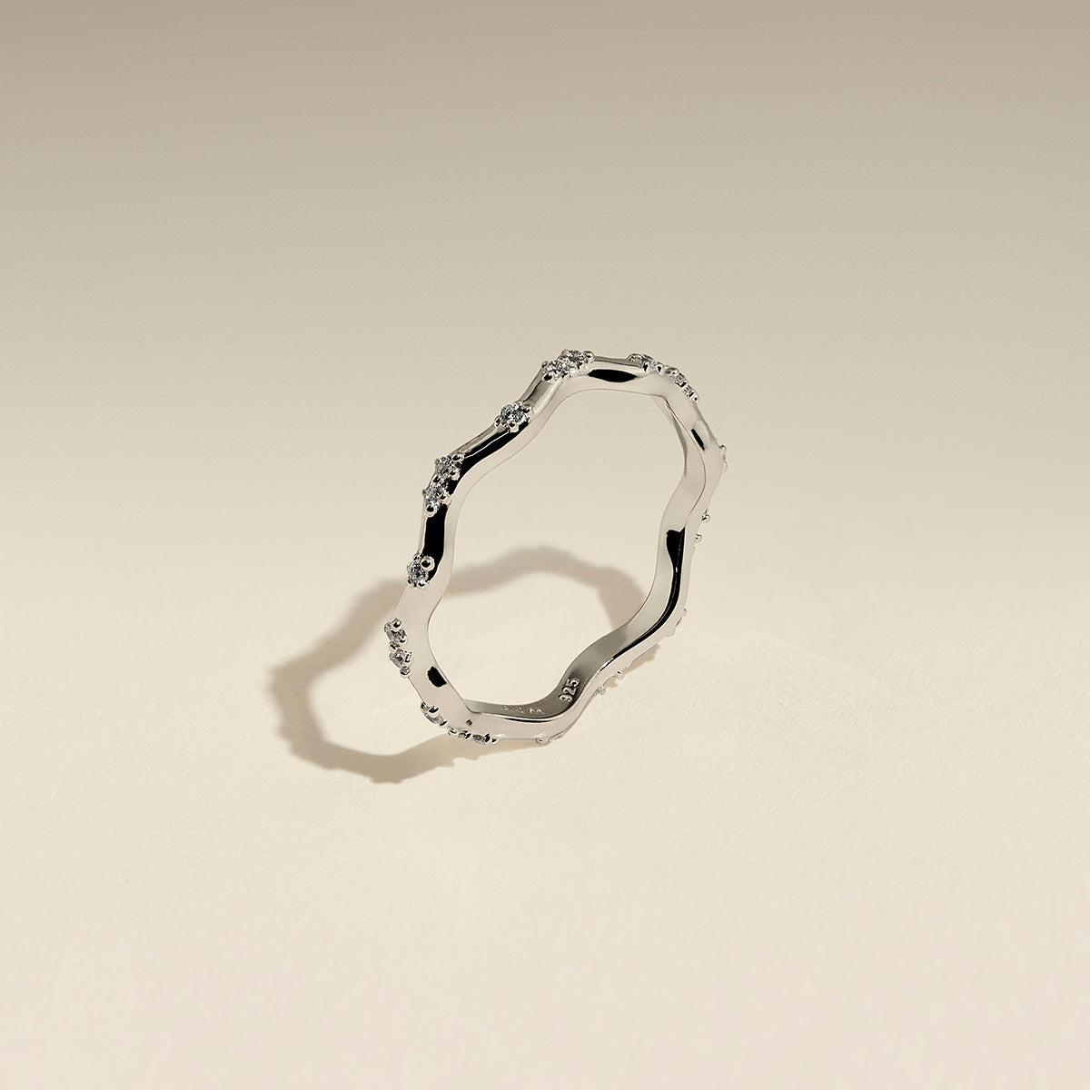 Scalloped Crystal Band Ring in Silver