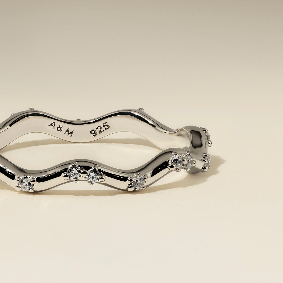 Scalloped Crystal Band Ring in Silver