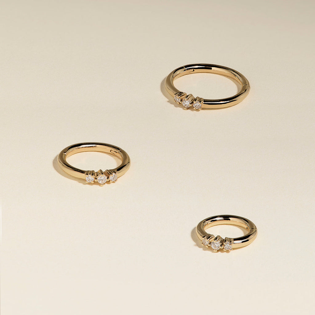 Diamond Triology Seamless Piercing Hoop in Solid Gold