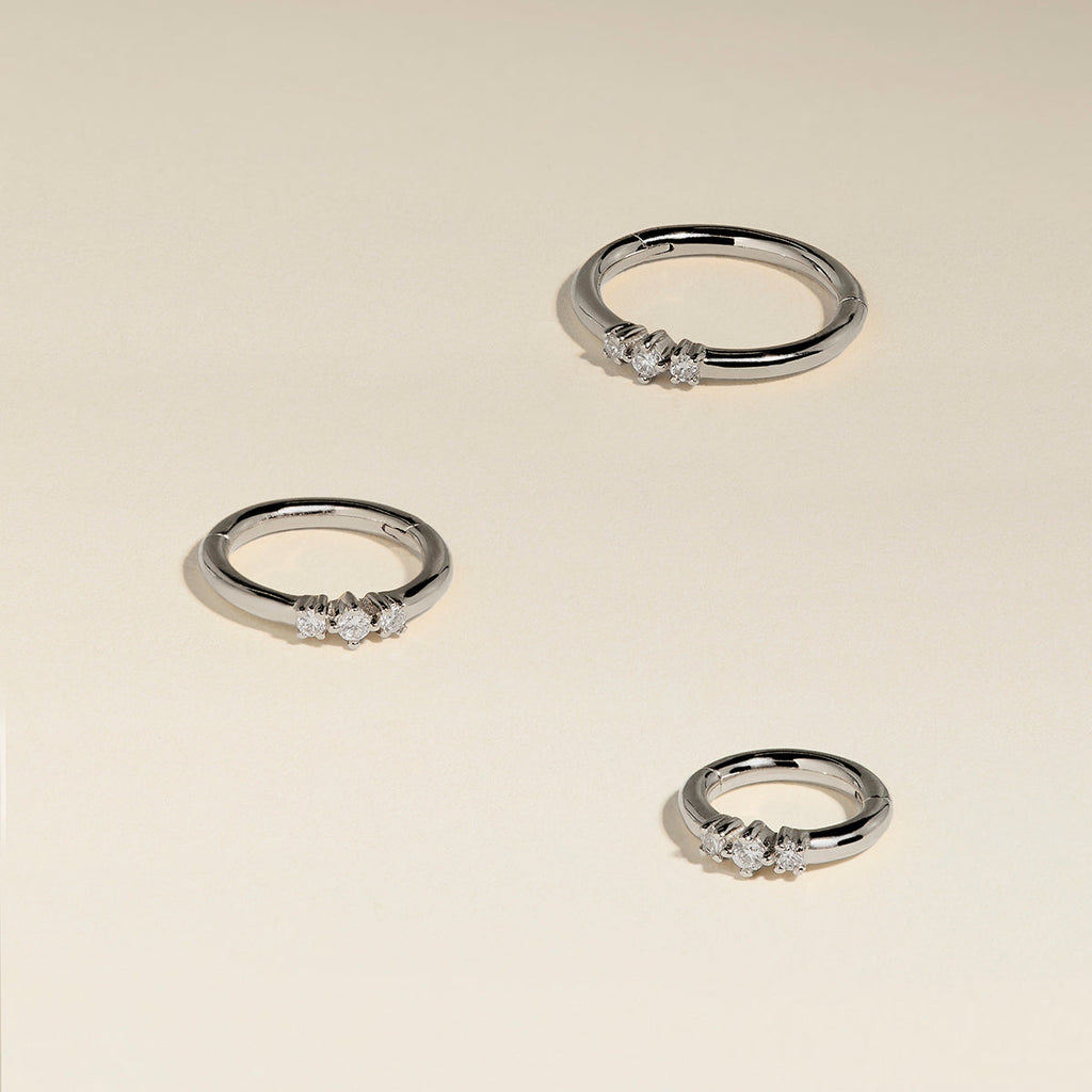Diamond Triology Seamless Piercing Hoop in Solid White Gold
