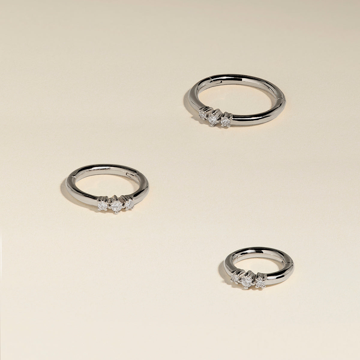 Diamond Triology Seamless Piercing Hoop in Solid White Gold