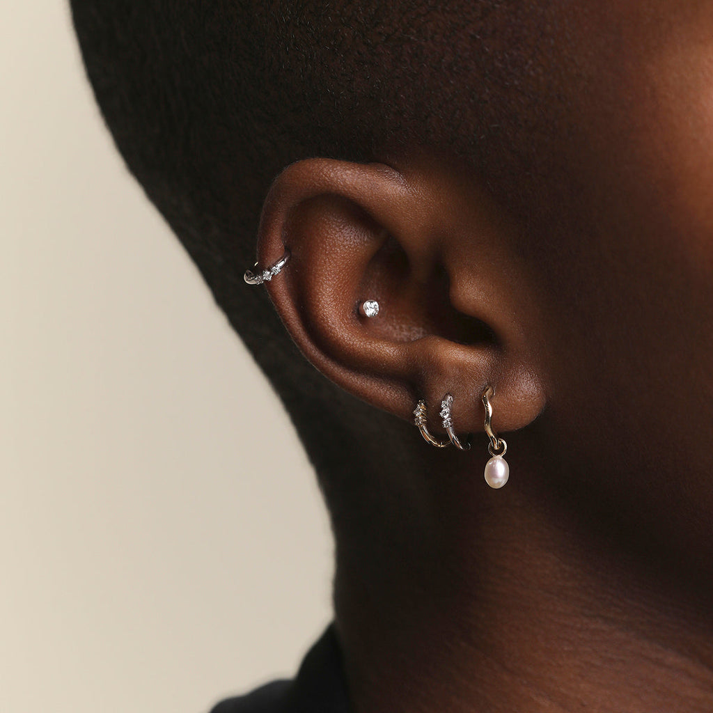 Diamond Triology Seamless Piercing Hoop in Solid White Gold